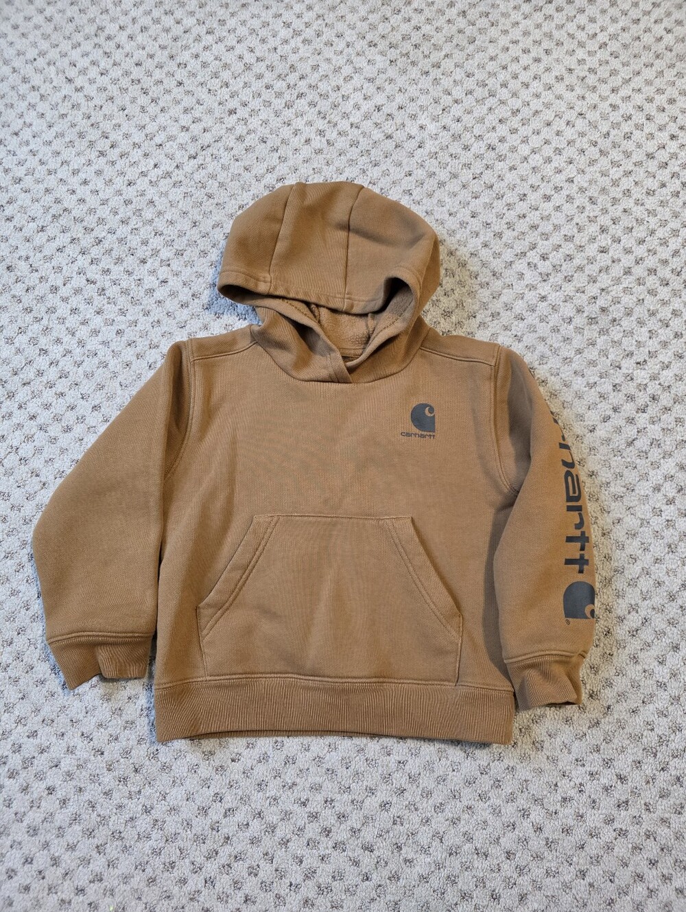 Carhartt Kids' Tan Caramel Hooded Sweatshirt with Logo Sleeve